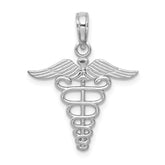 14K White Gold Caduceus Charm with Rhodium Finish, Solid and Casted Design